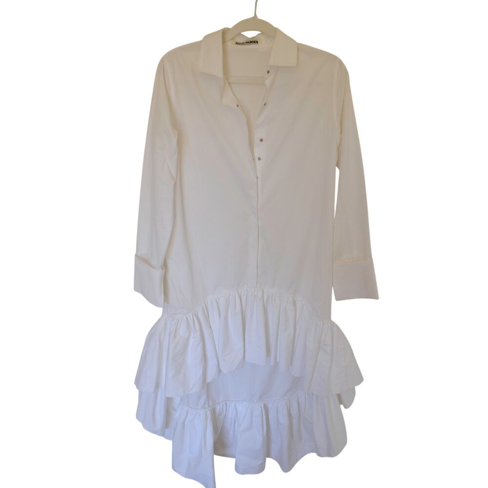 Anais Jourden Ruffle Hem Shirt Dress White